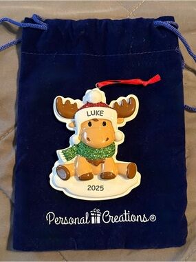 Moose Christmas Ornament, Personalized with name Luke & Year 2025 *NWT*